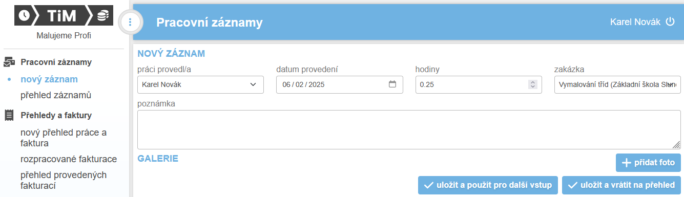 Záznam pracovní doby